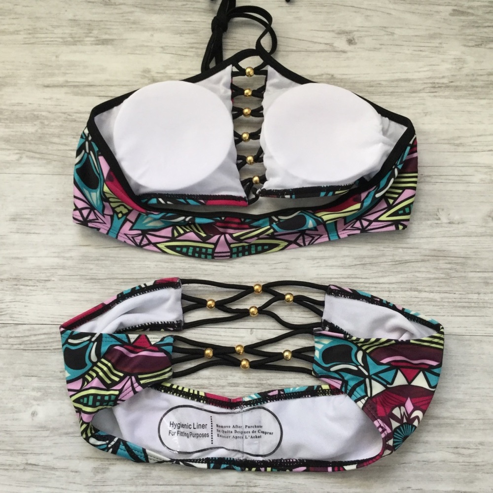 Black & Multicolored Print Bikini Set - Picture 3 of 3
